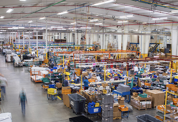 An aerial view of the modern H.E. Williams factory floor