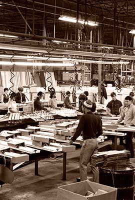 Photo of the Williams assembly line in the 60s