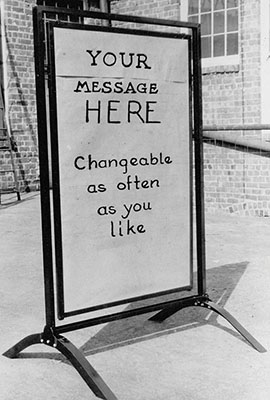 An erasable message board, one of the original H.E. Williams inventions