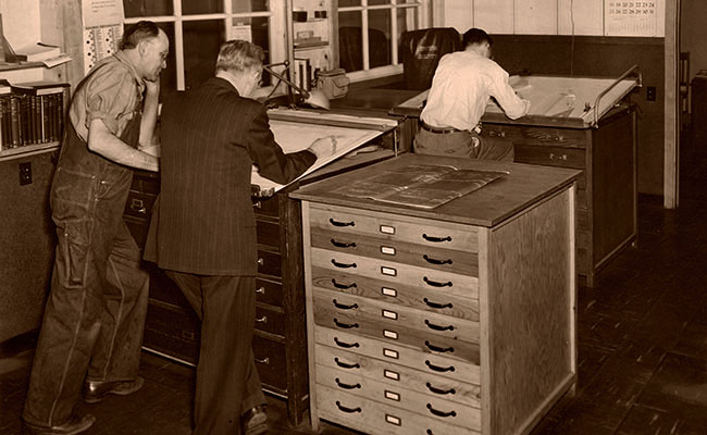 The Williams engineering office, with engineers hard at work