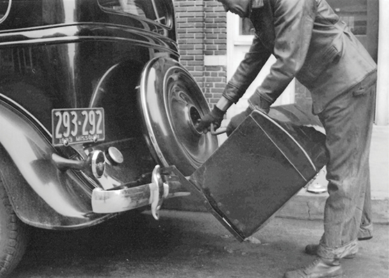 A foldable luggage rack, one of the original H.E. Williams inventions