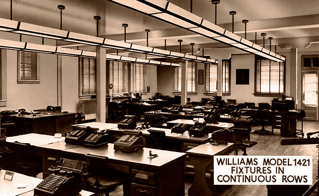 Application photo of the Williams Model 1421 in continuous rows over an office space
