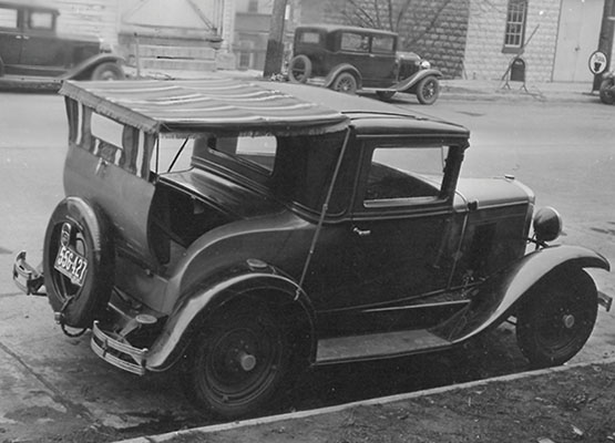 A rumble seat canopy, one of the original H.E. Williams inventions