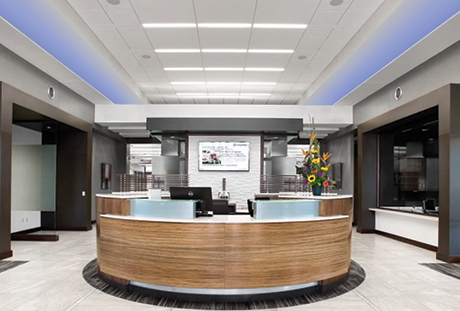 The CX continuous cove sporting a cool blue light at the Wichita Kansas Corner Bank